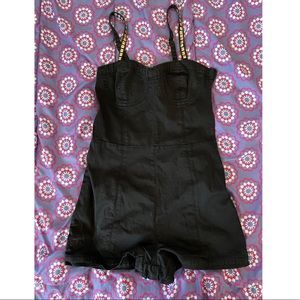 Black romper with gold square beading